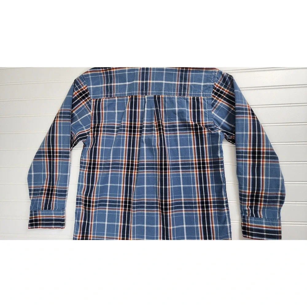 Gymboree Kids Plaid‎ Button Down Shirt Long Sleeve Blue Orange White Size M 7-8